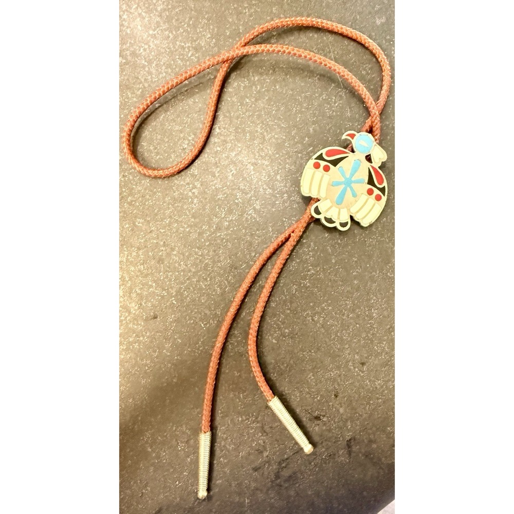 Vintage Bolo Tie Thunderbird Inlays Of Mosaic Native Zuni